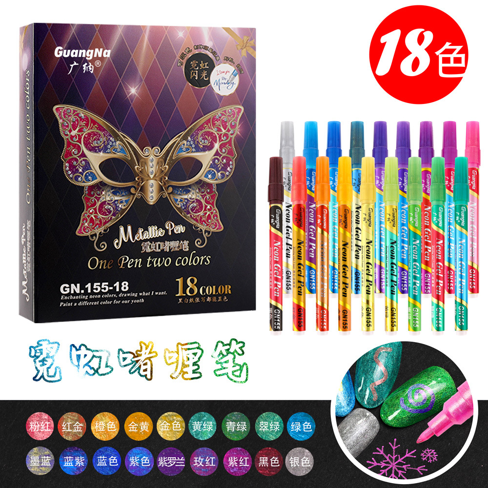 Guangna 155 neón de 24 colores de colores que cambian de color Gel Highlighter pluma de pintura de uñas 0.7pp rotulador de cabeza