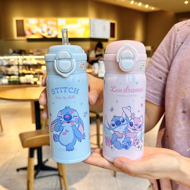史迪奇双饮儿童保温杯女生高颜值吸管水杯316不锈钢学生便携杯子|undefined