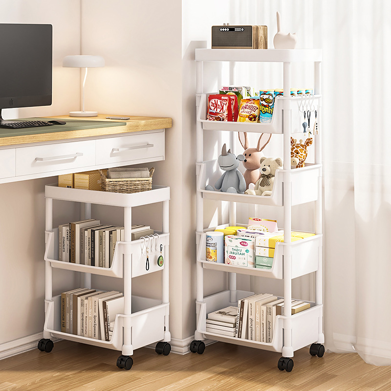 Customized Small Trolley Storage Rack for Home Use, Multi-Layer Floor-Standing Snack Rack, Living Room Storage Bookshelf, Mobile Bedroom Simple Bookcase