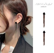 女韩国东大门个性复古黑金流苏耳环长款超仙显脸瘦耳饰银针耳钉