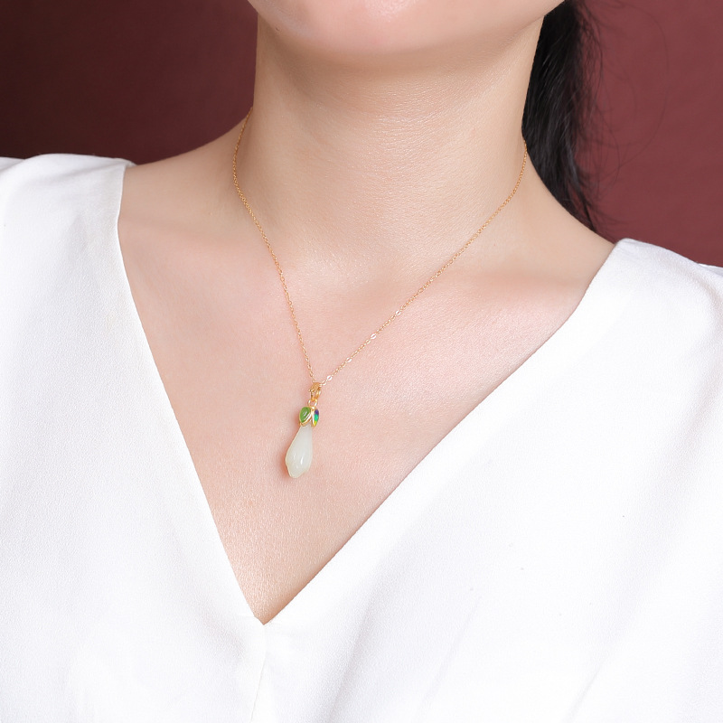 Mặt dây chuyền hoa mộc lan tráng men mạ vàng bạc S925 phong cách dân tộc — Mặt dây chuyền đơn (không có dây chuyền)