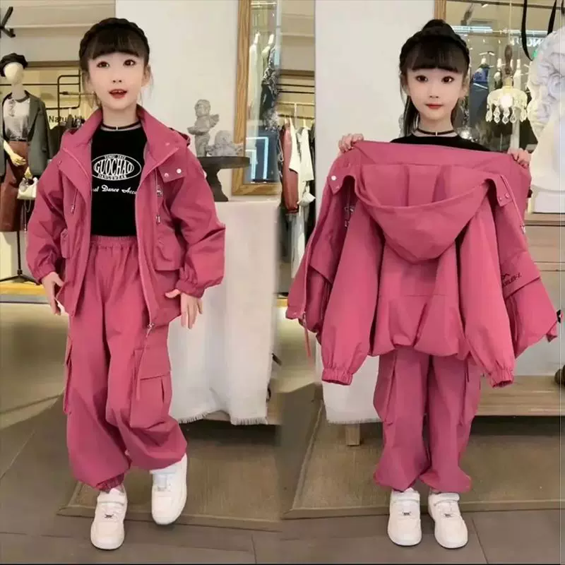 女童春秋款套装韩系百搭2025新款中大童时尚拉链外套工装裤两件套