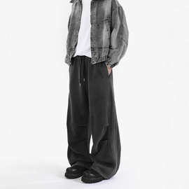 美式褶皱设计高级感小众裤子男ins潮牌高街垂感直筒休闲宽松长裤