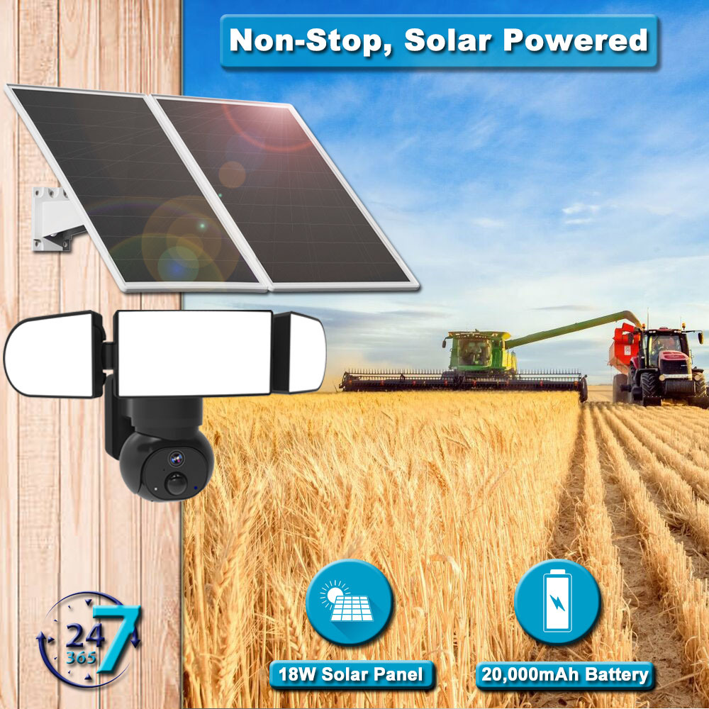 Floodlight camera太阳能24小时录像4G户外防水球机智能摄像头