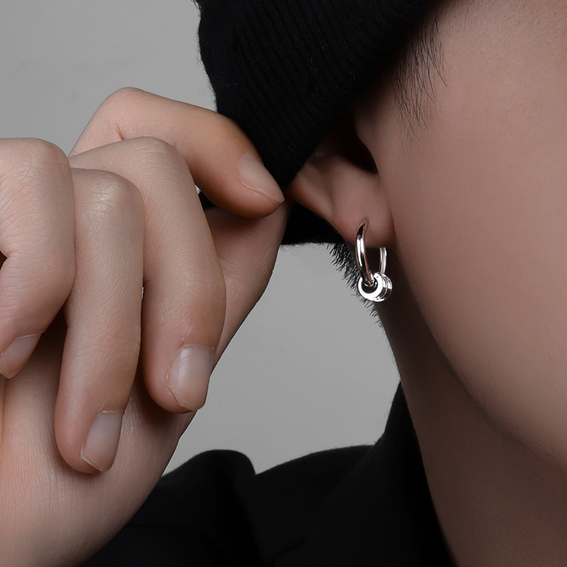 Small Waist Sterling Silver Earrings Men's ins Fashionable Women's Fashionable Personalized Advanced Design Sense Niche Earrings Earrings