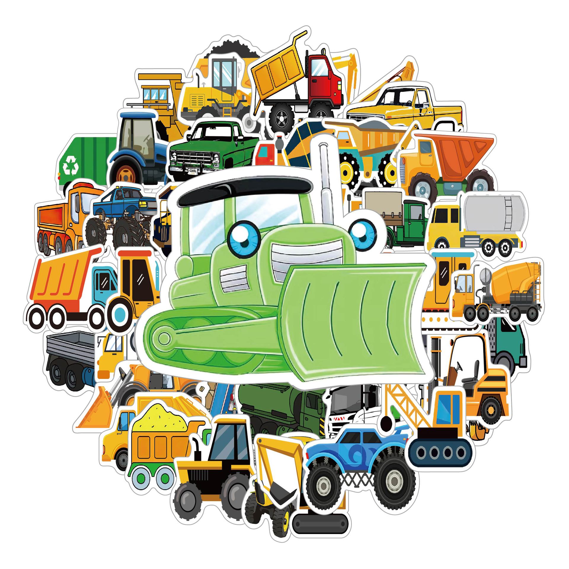 50 children's cartoon excavator car stickers student fun diy stickers pvc vacuum cup refrigerator stickers