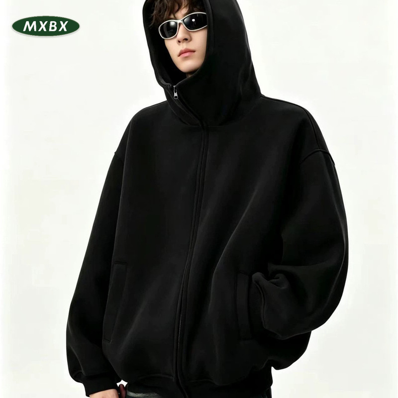 American-style heavy-weight high-neck hooded sweatshirt for men, niche loose-fitting design, casual jacket, simple basic versatile top American-style heavy-weight high-neck hooded sweatshirt for men, niche loose-fitting design, casual jacket, simple basic versatile top