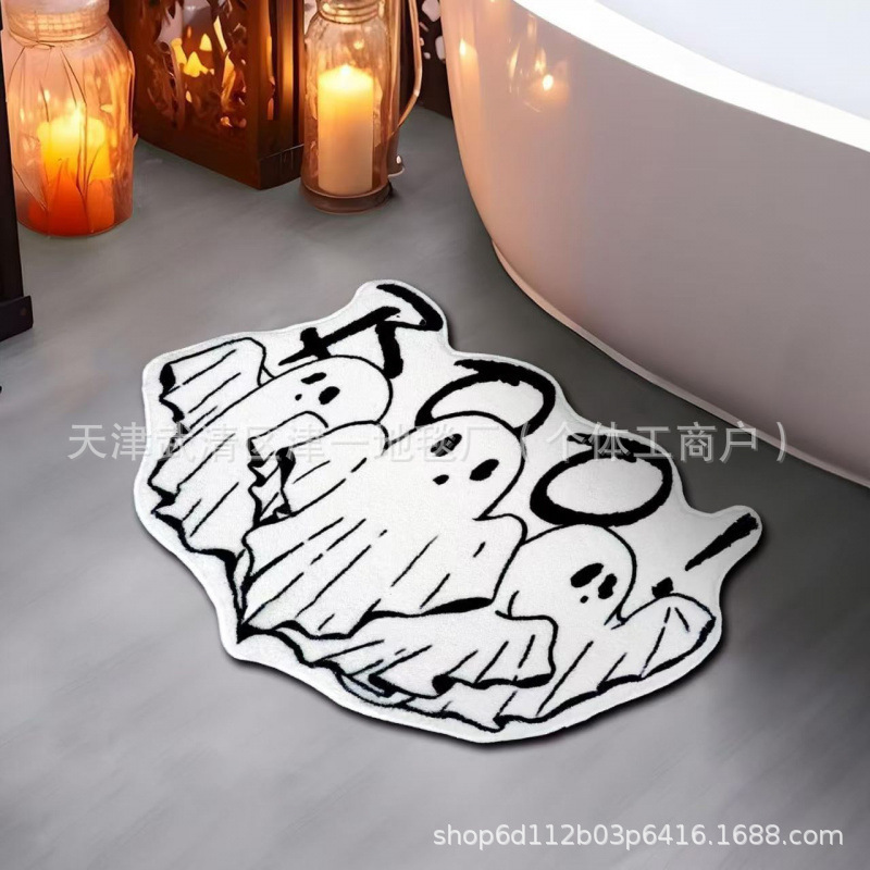 跨境temu万圣节蜘蛛网仿羊绒地垫浴室吸水脚垫家门口入户蹭脚垫|undefined