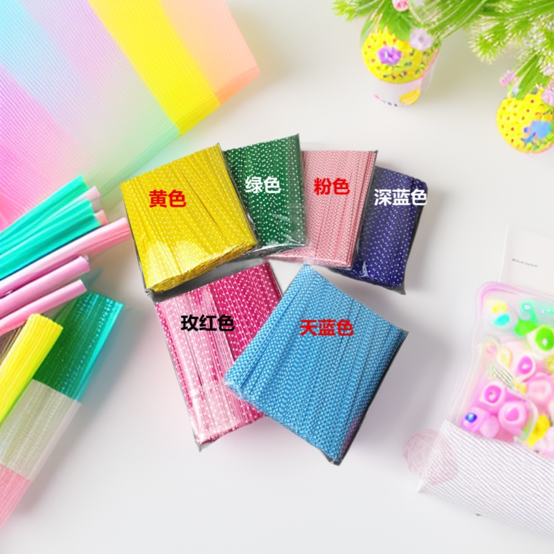 吐司袋扎口扎丝批发精美彩色圆点扎丝绳PE塑料礼品袋扎丝绳扎带