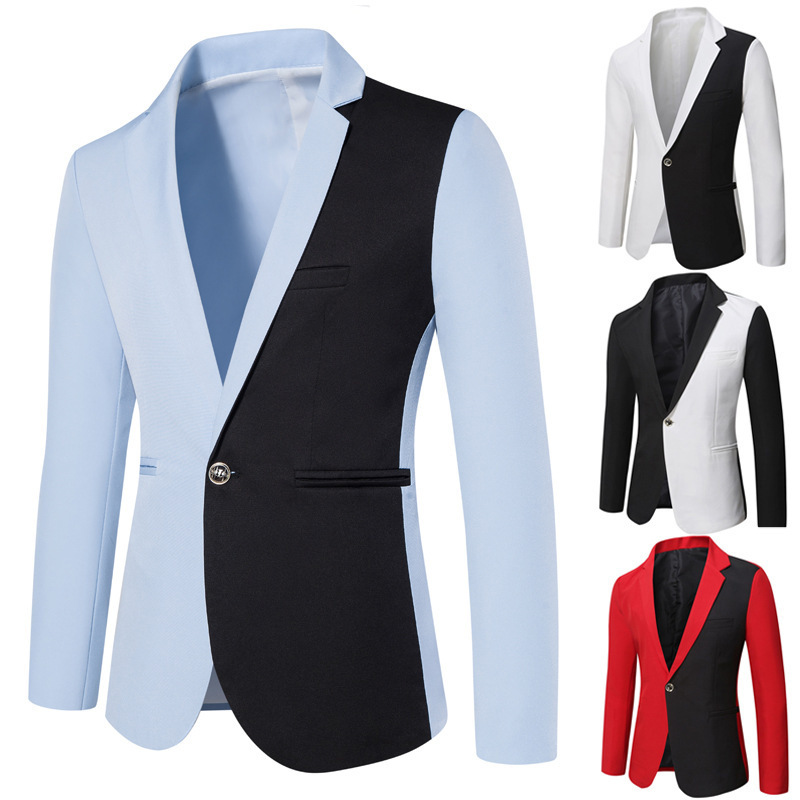 Herrenbekleidung: Personalisierter, farblich abgesetzter Freizeitanzug für Herren im Frühlings- und Herbststil – Schlichter Blazer_voghion.com
