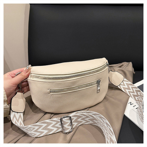 Women's Crossbody Bag with Embroidered Fabric Strap, Modern European and American Style PU Leather Clutch