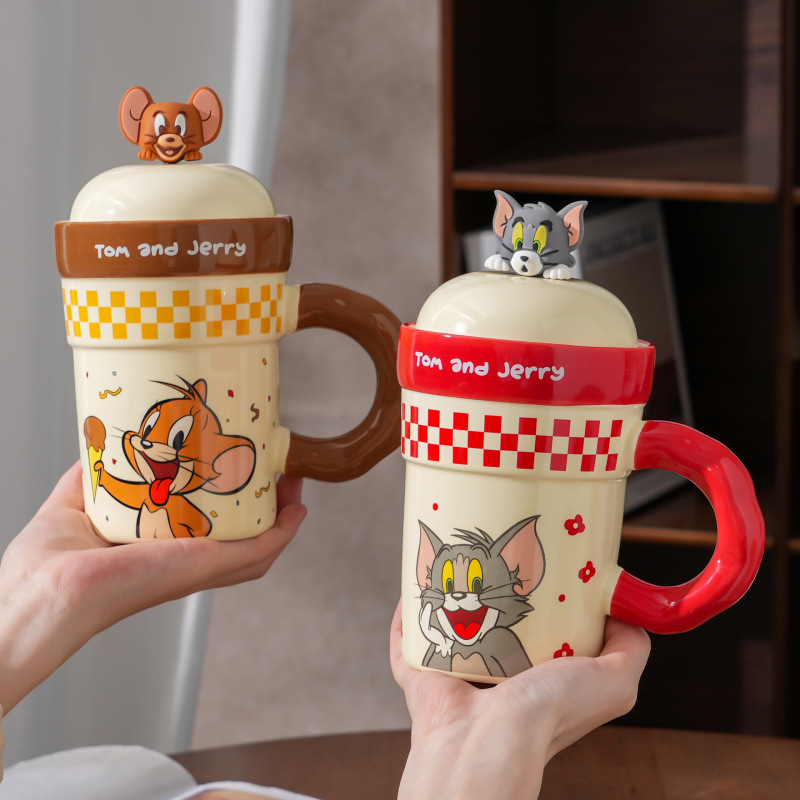 Gatos y ratones auténticos copos de marca encantadores tazas de gran capacidad tazas de cerámica domésticas con tapa de alta calidad de agua taza