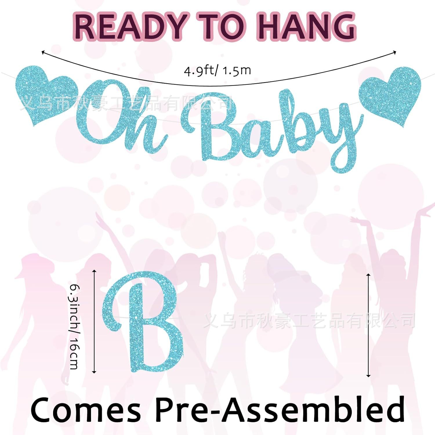 Oh Baby banner baby shower logo azul flash letras bebé sexo revelador fiesta artículos de decoración