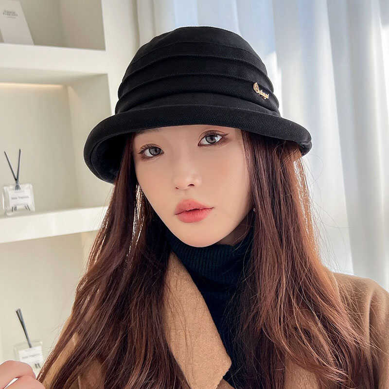 Sombrero de pescador para mujeres primavera y otoño versátil estilo coreano versátil sombrero sombrero sombrero de sol mostrando cara pequeño sombrero de cubo