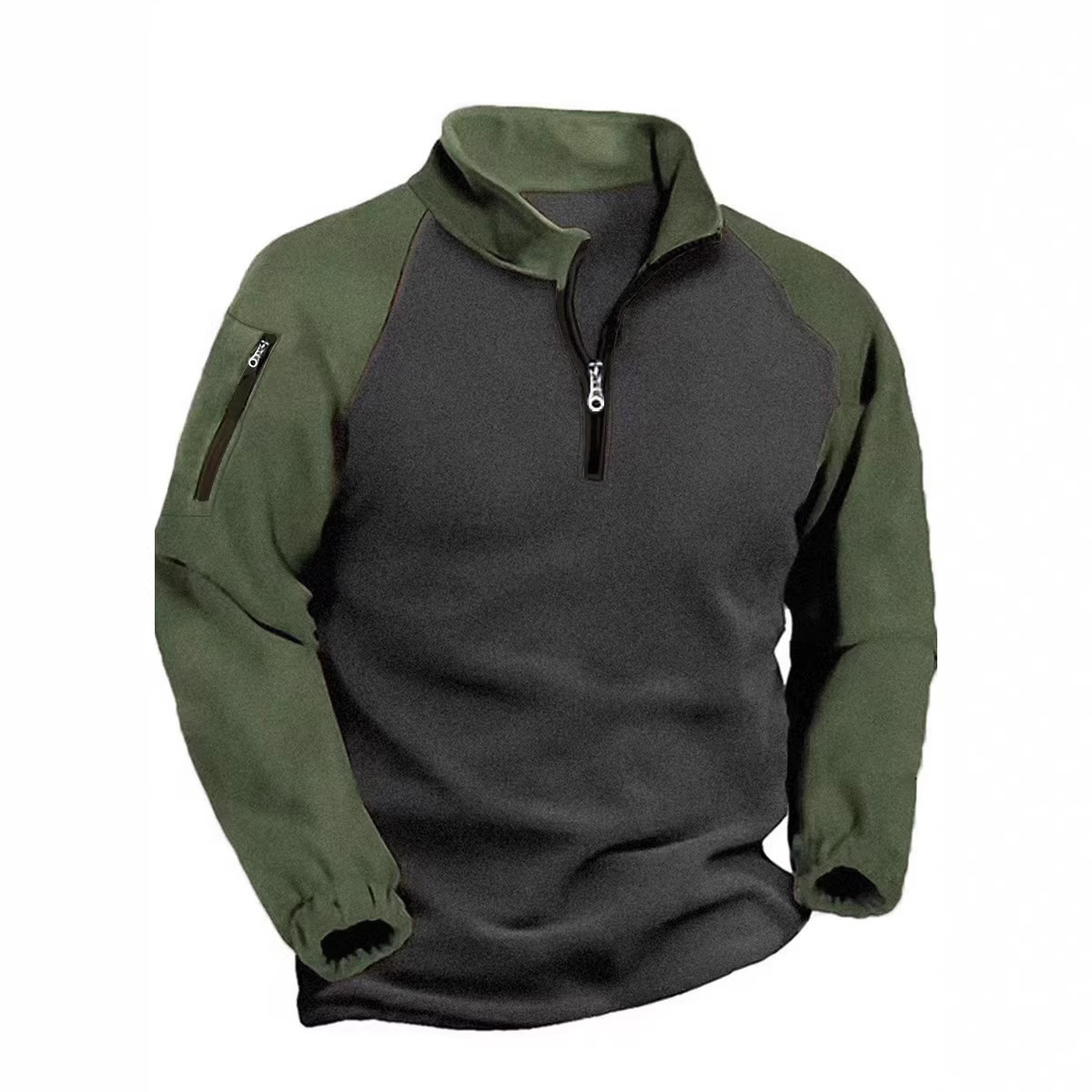 Spring And Autumn Men's Tactical Thermal Stand-up Collar Pullover Color Matching Zipper Sweater Jacket_voghion.com