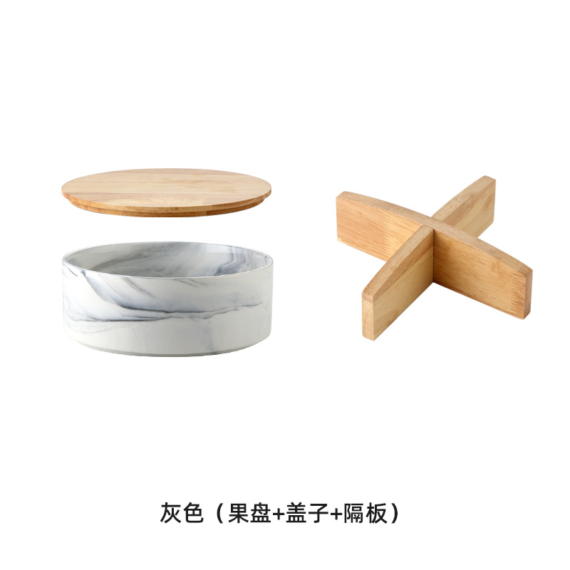 Caja de caramelo de roble de madera hogar sala de estar mesa de café plato de fruta seca de cerámica con tapa Internet Celebrity Snack plato de fruta