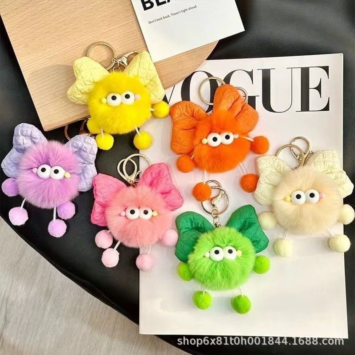 Cute Rex Rabbit Bow Coal Ball Elf Doll School Bag Pendant Stuffed Doll Car Keychain Pendant Gift