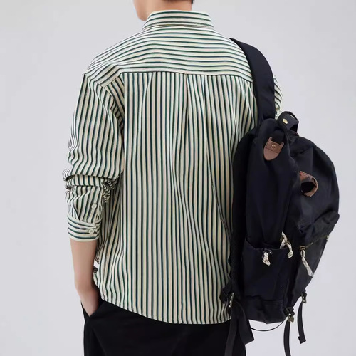 Men's Spring and Autumn New Retro Striped Long Sleeve Shirt Trendy Collar Shirt Colorful High-End Casual Matchable Top