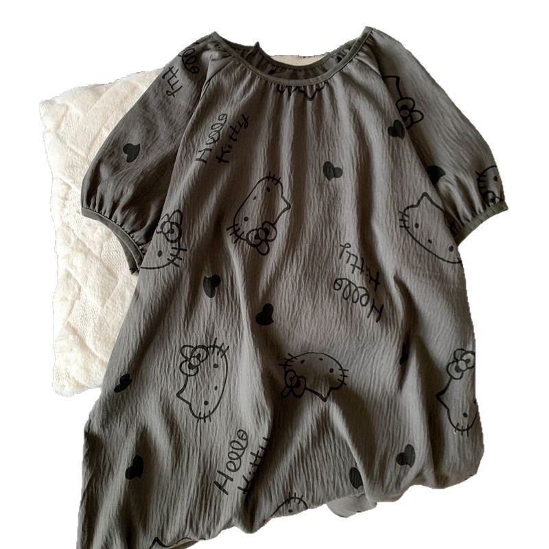 HolloKitty pijamas para mujer verano nube hilo de algodón de manga corta camisón linda niña seda de algodón ropa de hogar verano