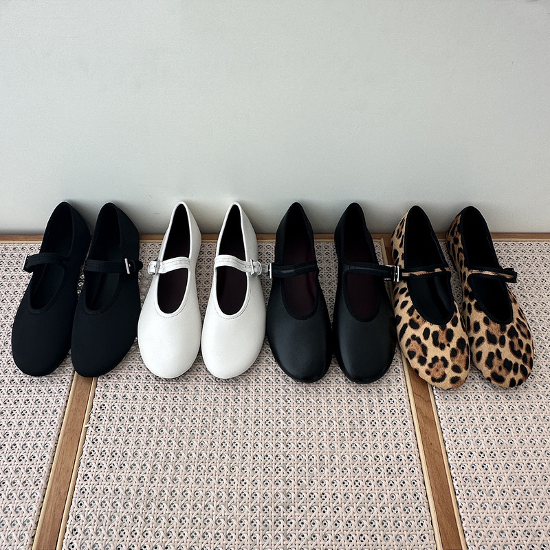 Top Niche Sheepskin Mary Jane Women's Ballet Flats with Buckle, Shallow Round Toe Genuine Leather Shoes