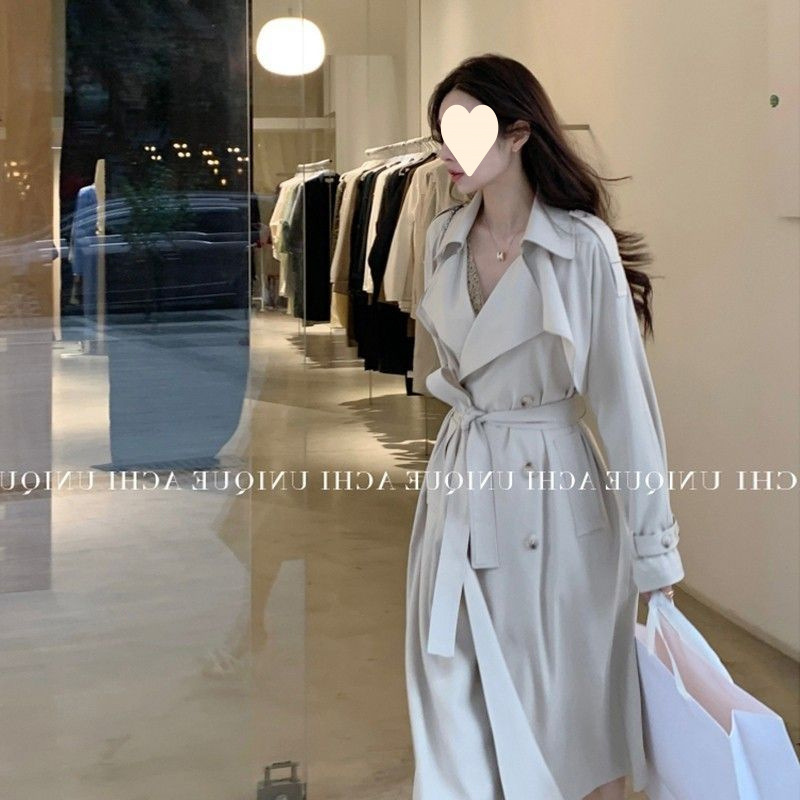 Spring and Autumn Mid-Length Textured British Style Trench Coat for Women, Petite Student Blazer Trendy