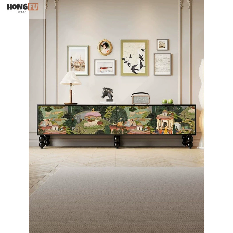 Напольный шкаф для телевизора из массива дерева в стиле середины века во французском стиле, напольный шкаф для хранения в гостиной, новый высококачественный дизайн 2024 года.