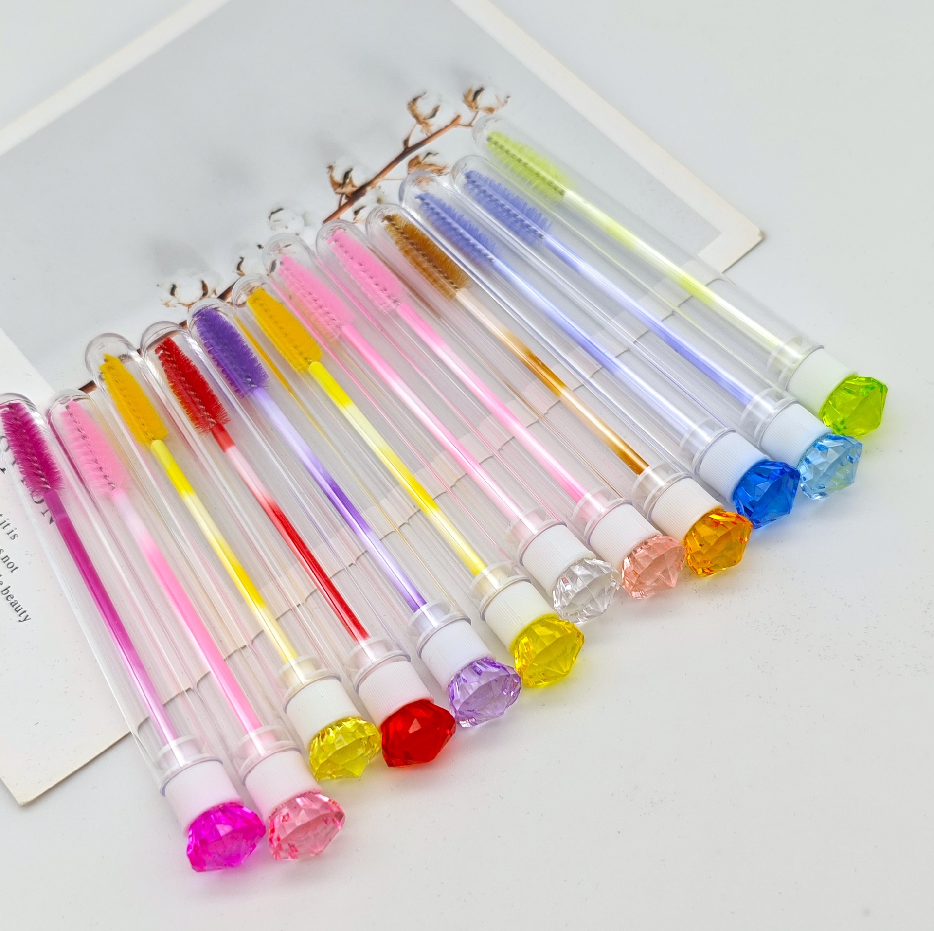 Cross-border color crystal rod with diamond tube eyelash brush portable single spiral eyebrow comb eyelash beauty tool