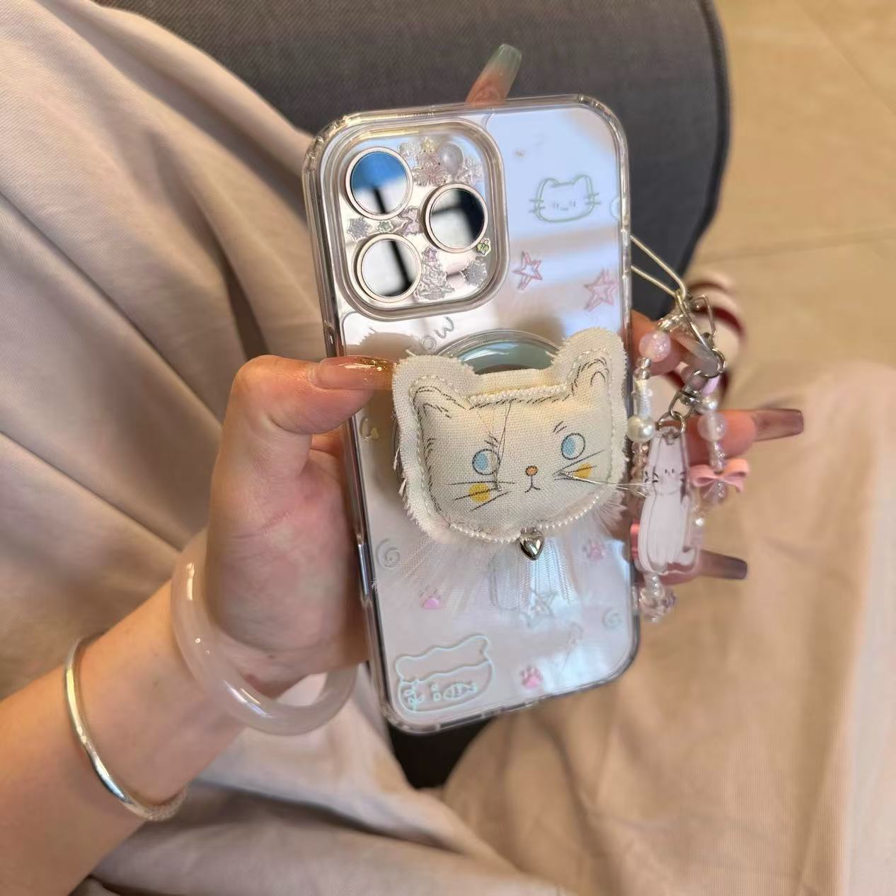 Lindo soporte de gato títere de succión magnética para iPhone 15 Apple 16ProMax funda para teléfono móvil 14 chica 13 nuevo