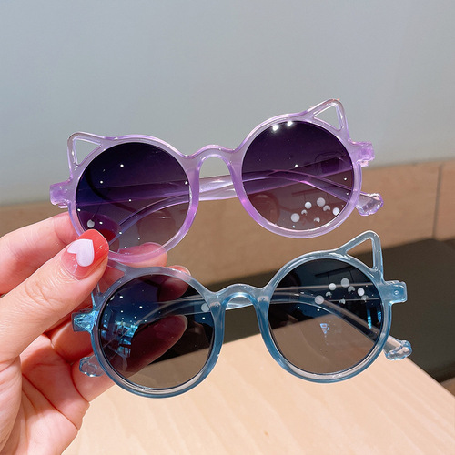 新款儿童太阳镜 欧美可爱猫咪眼镜框 男童女童潮流穿搭遮阳墨镜