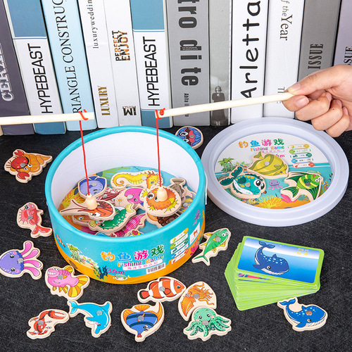Wooden Baby Magnetic Fishing Children's Toys Small Fish Infant and Toddler Educational Brain Games Cross-border Wholesale Dropshipping