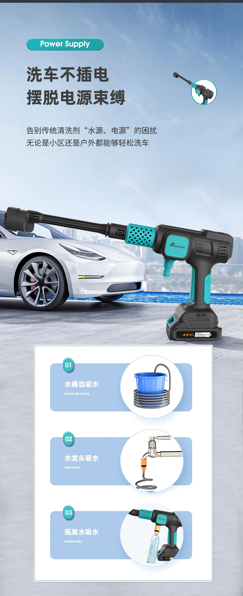 Lithium Battery Car Wash Machine Rechargeable High Pressure Car Wash Water Gun Wireless High Power Household Car Wash Machine Wholesale Portable