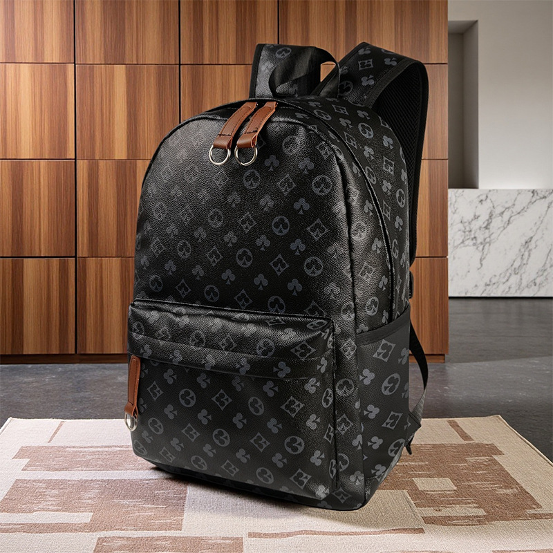 Designer Letter Print Backpack Vintage Men's Rucksack Schoolbag_voghion.com