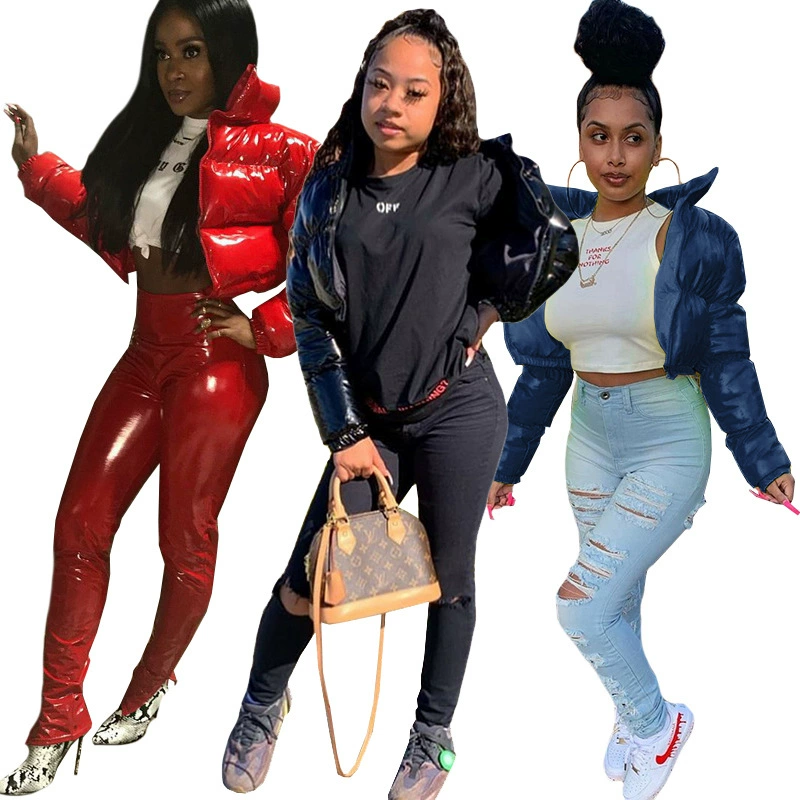 G8075 Европейская и американская Женская осенне-зимняя новая куртка из искусственной кожи с пышными рукавами и хлопковой подкладкой