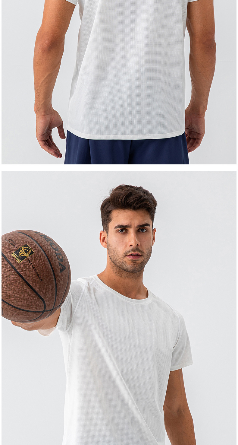 210g Weight Short Sleeve Sleeve Length Nylon Fabric Type Regular Top Length T-shirt Tops Type Outdoor, Running, Sports Occasion Round Neck Neckline Lattice, Solid Color Pattern Simple Style, Classic Style Style Wholesale Simple Style Classic Style Lattice Solid Color Short Sleeve Men's T-shirt 2