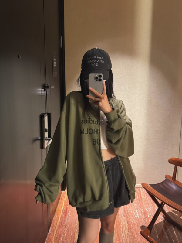 秋冬新款字母印花做旧褪色宽松休闲棒球领夹克情侣外套男女卫衣潮|undefined