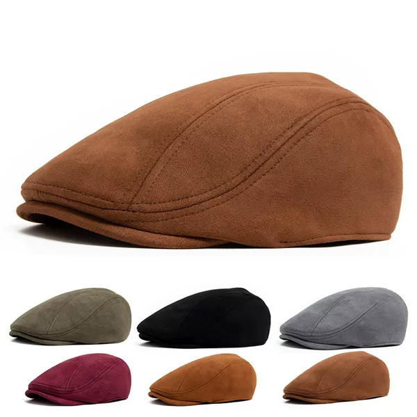 Fashion Suede Beret Men's Autumn and Winter Vintage Duck Tongue Hat Casual Painter Forward Hat Elastic Head Wai