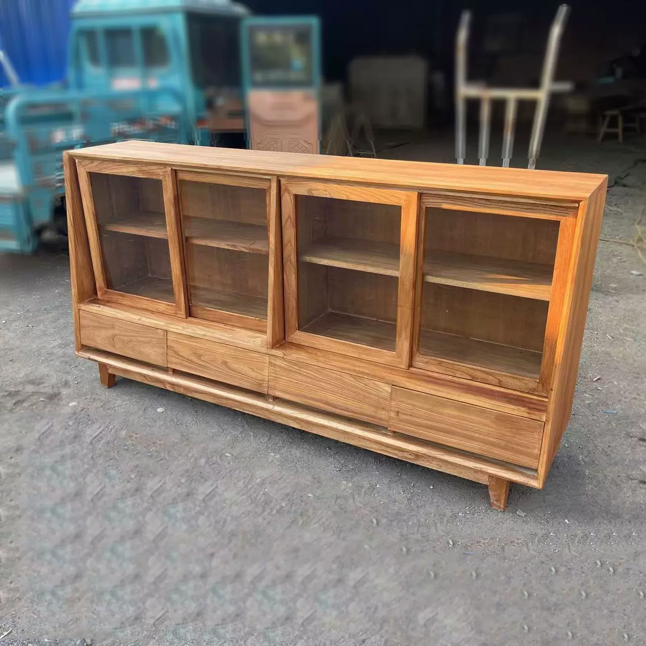 榆木餐边柜靠墙民宿酒店简易收纳柜玻璃储物收纳柜原木边柜立柜