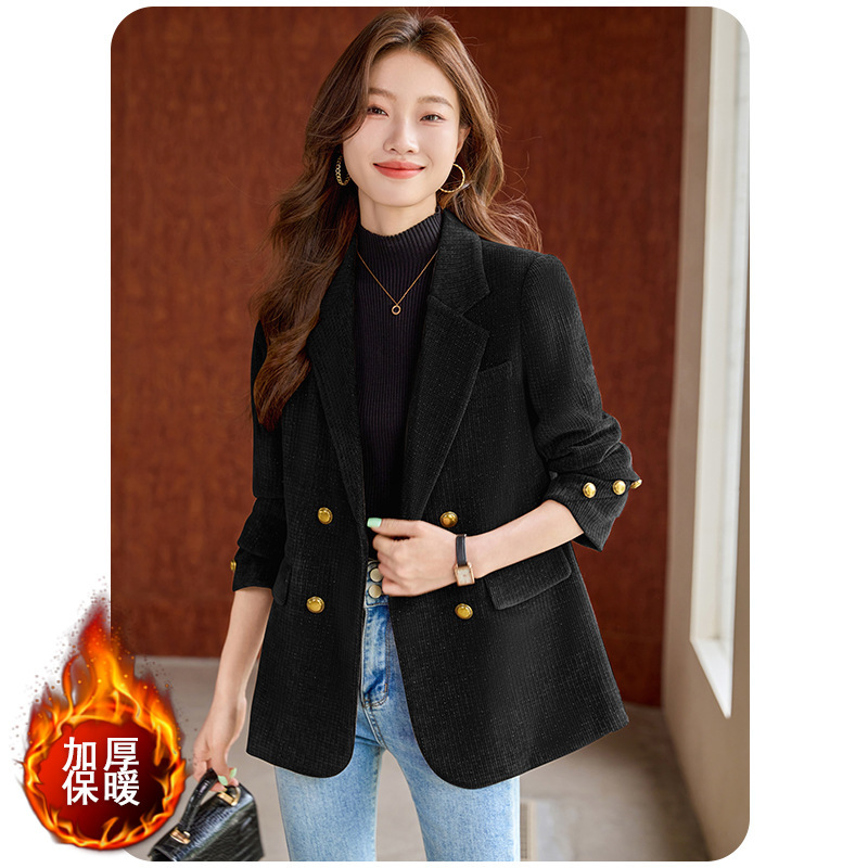红色小香风西装外套女春秋夹棉厚款小个子气质休闲金丝绒西服上衣|undefined