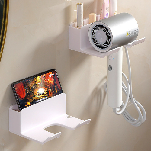 Nordic-style Bathroom Hair Dryer Holder Rack | Toilet Hair Dryer Storage Shelf | Wall-Mounted, Non-Perforated Hair Dryer Stand