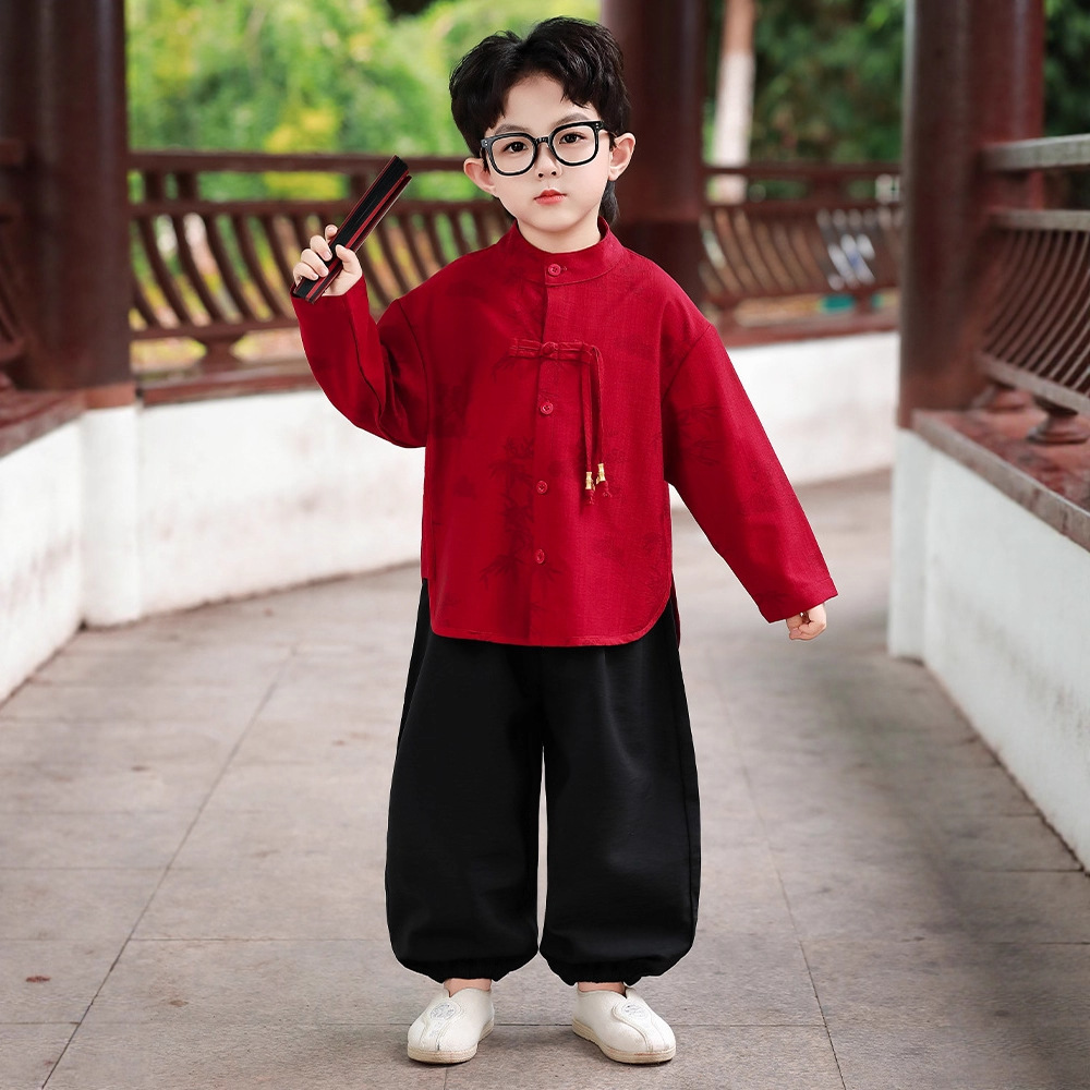 男童秋季中国风套装幼儿园中秋活动表演服小男孩新中式国学两件套