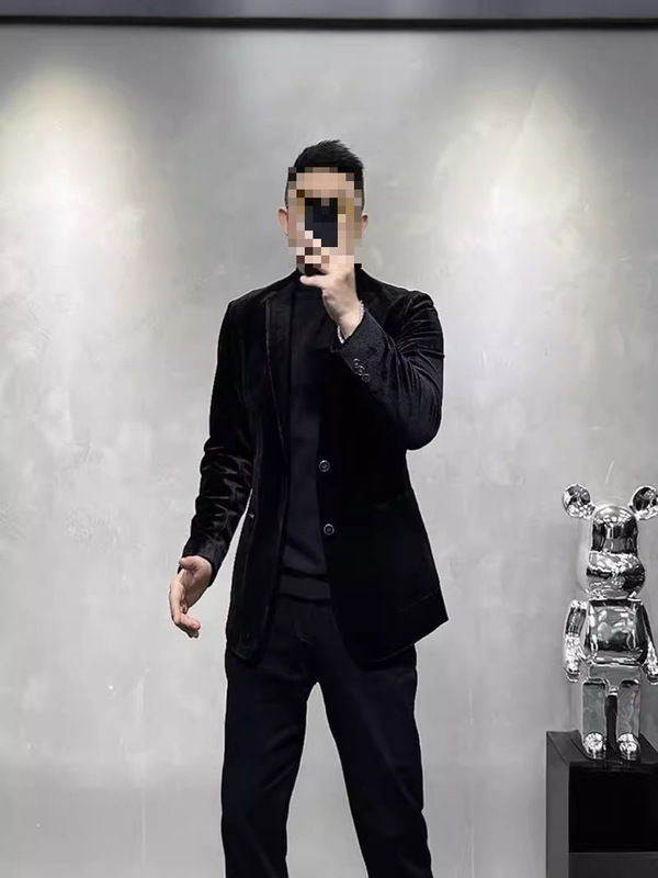 Fashion Casual New Men's Business Slim-Fit Suit Striped Gold Velvet Stylish Versatile Blazer