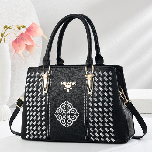 Ladies Handbag with Exquisite Embroidery, Mother's Bag for Middle-Aged Women, Single Shoulder or Crossbody Bag, High Quality and Large Capacity