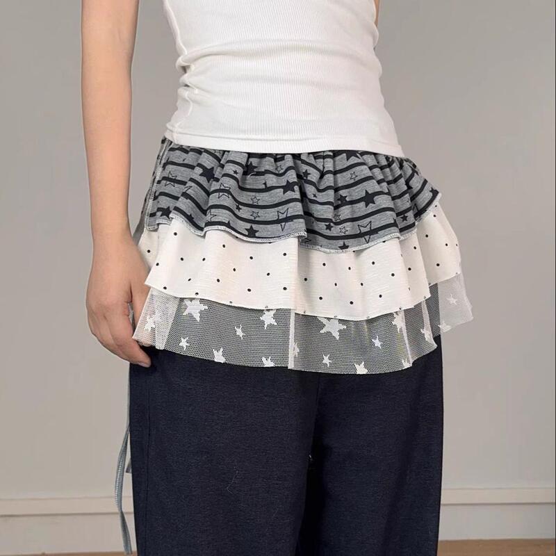 Lace Layered Skirt with a Hem That Covers the Buttocks, High-End Korean-Style One-Piece Tie-Up Skirt
