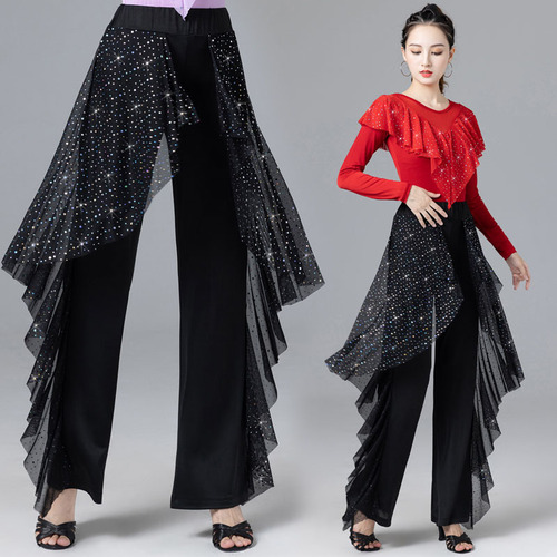 Square dance clothing, modern dance pants, women's Latin dance pants, ballroom dance wide-leg pants, dance pants, practice pants, long pants