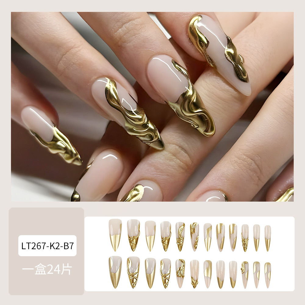 3D estereoscópico oro lipa francés manicure polvo desnudo transfronterizo lujoso noble wear uña 24 piezas de parche de uñas