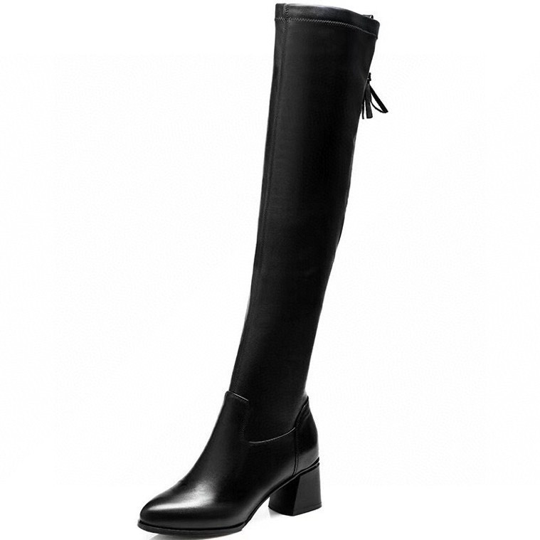 New fall/winter back zipper thigh-high boot layer cowhide pointed heels boot_voghion.com