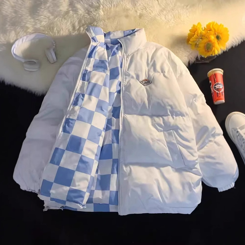 Double-sided Down Cotton-padded Jacket Jacket Men's Winter Thickened Trendy Brand oversize Plaid Couple's Bread Jacket Cotton-padded Jacket Coat Double-sided Down Cotton-padded Jacket Jacket Men's Winter Thickened Trendy Brand oversize Plaid Couple's Bread Jacket Cotton-padded Jacket Coat