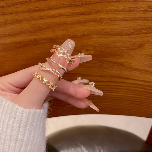 Korean all-match gold open ring women's niche high-end light luxury pearl index finger ring bracelet jewelry wholesale