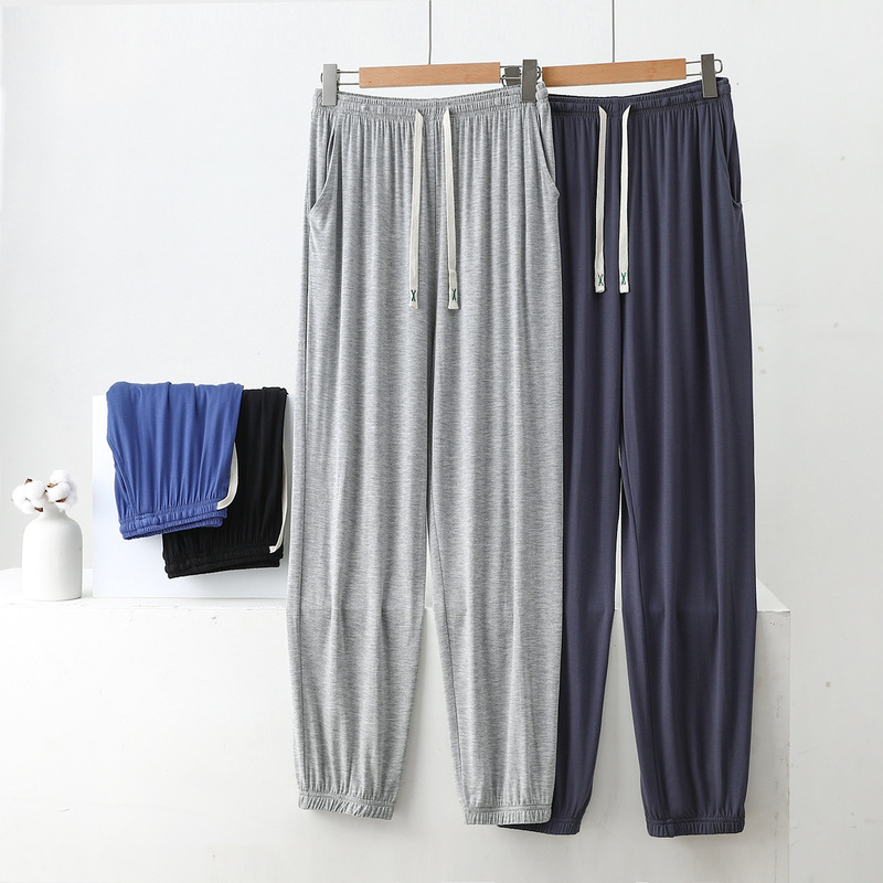 Summer men's modal Men's Ice Silk thin trousers summer plus size home pants mosquito-proof pants air conditioning pajama pants