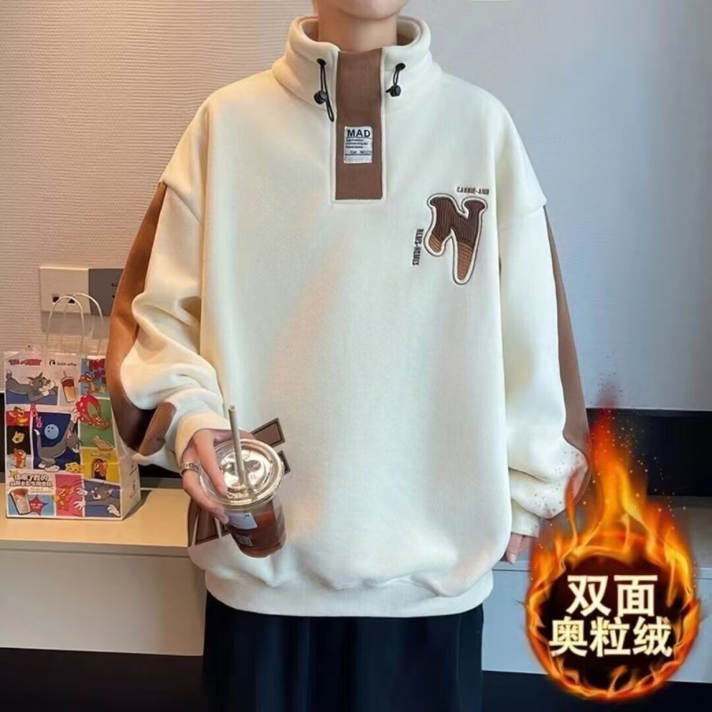 2025 Autumn and Winter New Velvet Thick Sweatshirt for Boys, Teenagers and Students, Half Turtleneck Bottoming Shirt, Big Children's Top 2025 Autumn and Winter New Velvet Thick Sweatshirt for Boys, Teenagers and Students, Half Turtleneck Bottoming Shirt, Big Children's Top